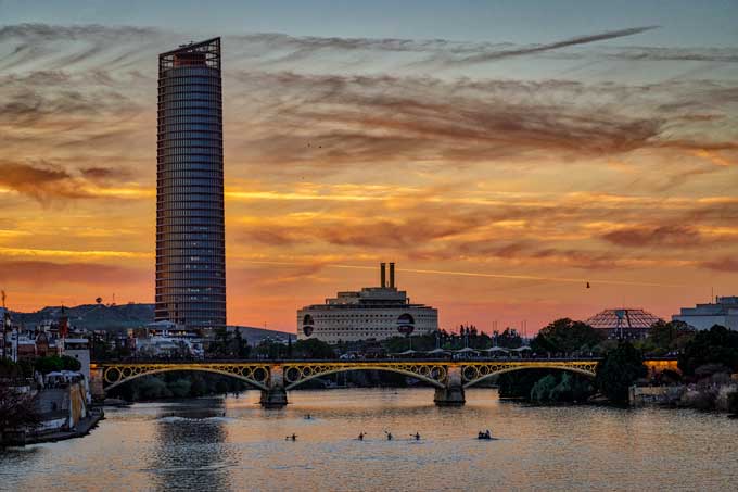 Cityscape. Sevilla river sunset